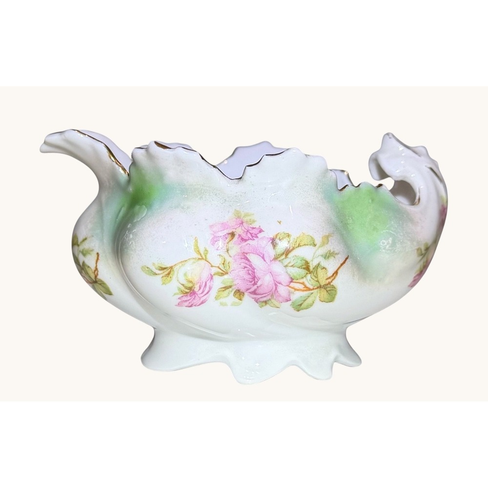 Antique MZ Austria Porcelain Trinket Dish Floral Green Eagle Mark 1884-1909